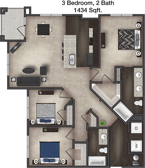 1,434 sq ft floorplan layout