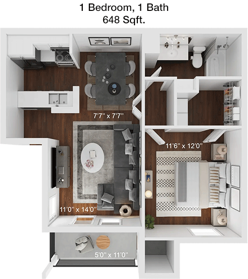 648 sq ft floorplan layout
