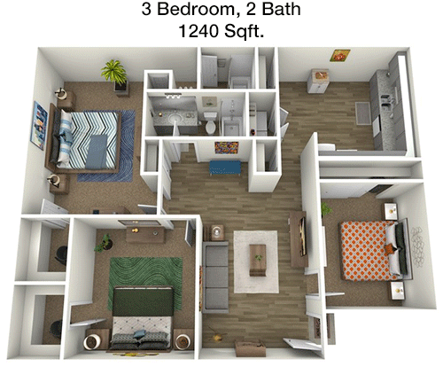 1,240 sq ft floorplan layout
