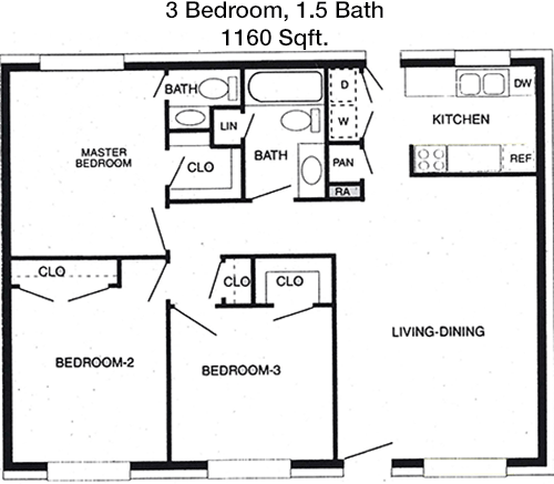 1,160 sq ft floorplan layout
