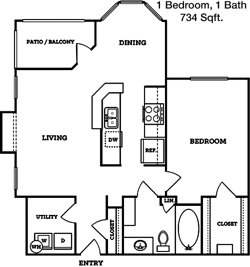 734 sq ft floorplan layout