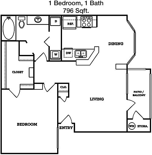 796 sq ft floorplan layout
