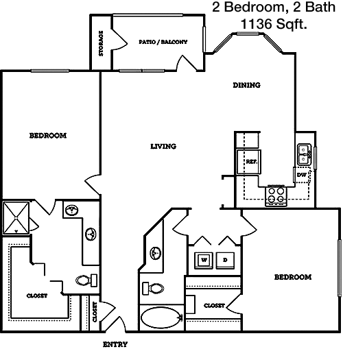 1,136 sq ft floorplan layout