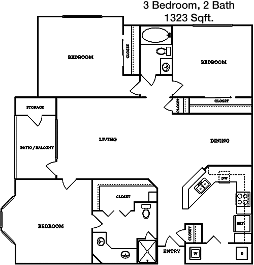 1,323 sq ft floorplan layout