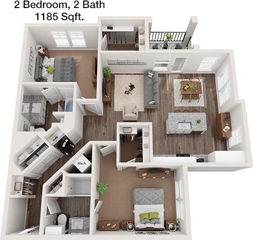 1,185 sq ft floorplan layout