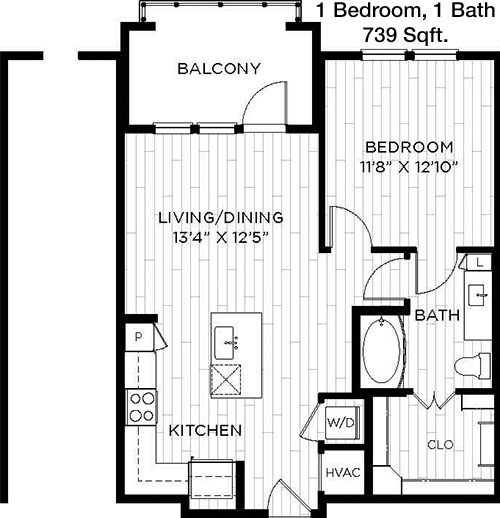 739 sq ft floorplan layout