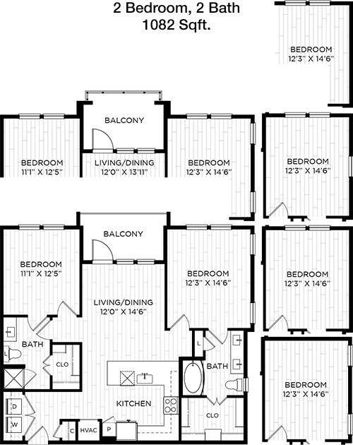 1,082 sq ft floorplan layout