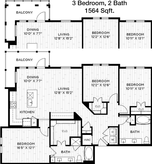 1,564 sq ft floorplan layout