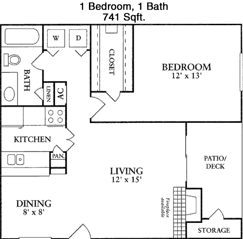 741 sq ft floorplan layout