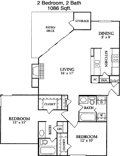 1,086 sq ft floorplan layout
