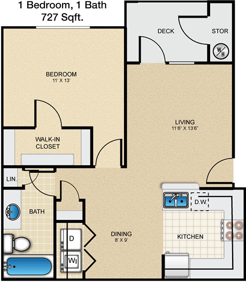 727 sq ft floorplan layout