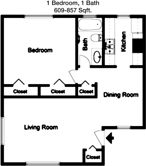 609 sq ft floorplan layout