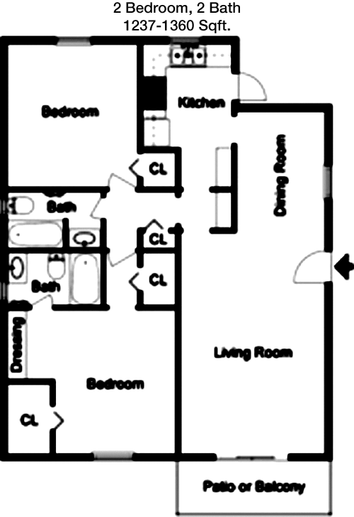1,237 sq ft floorplan layout