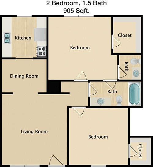 905 sq ft floorplan layout