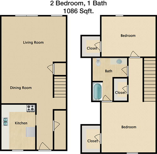 1,086 sq ft floorplan layout