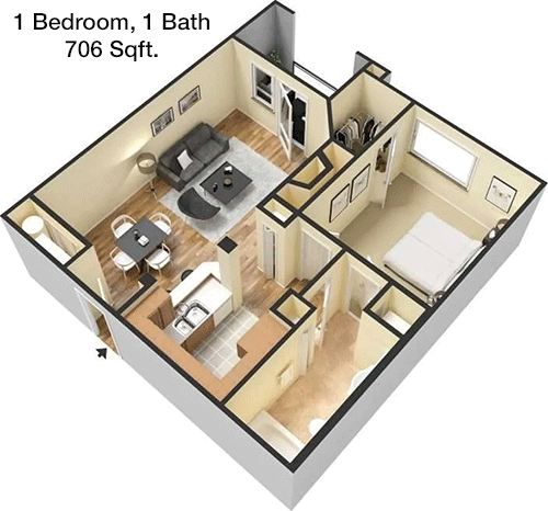 706 sq ft floorplan layout
