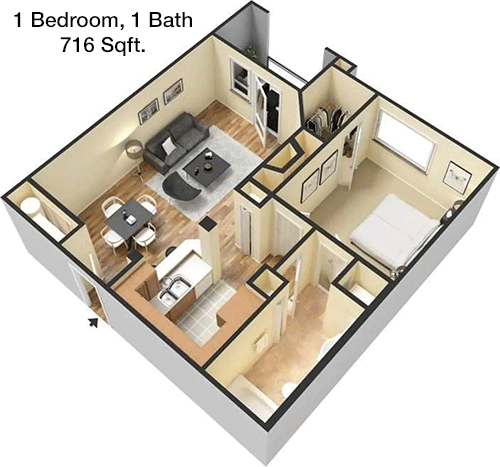 716 sq ft floorplan layout