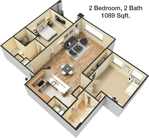 1,089 sq ft floorplan layout