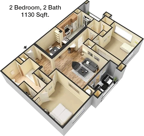 1,130 sq ft floorplan layout