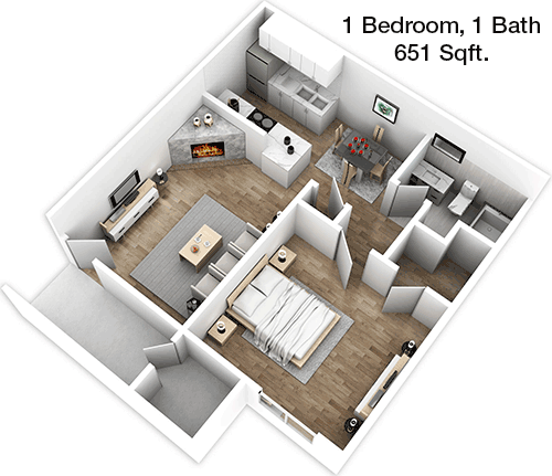 651 sq ft floorplan layout