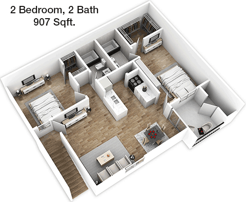 907 sq ft floorplan layout