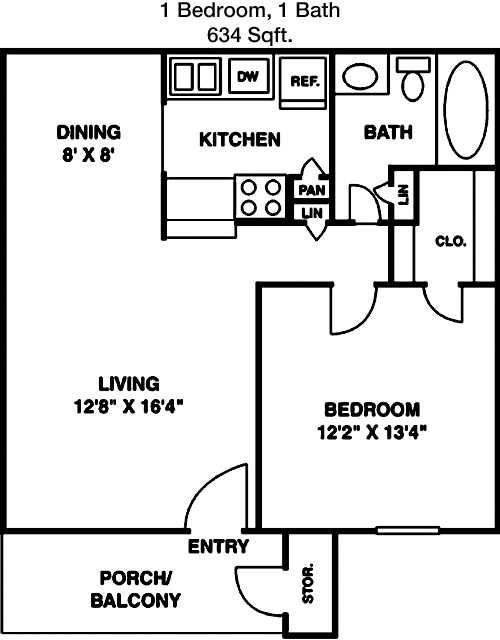 634 sq ft floorplan layout