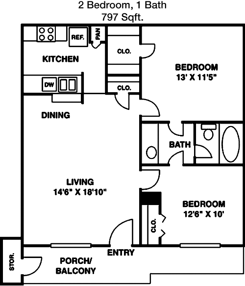 797 sq ft floorplan layout