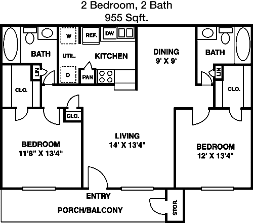 955 sq ft floorplan layout