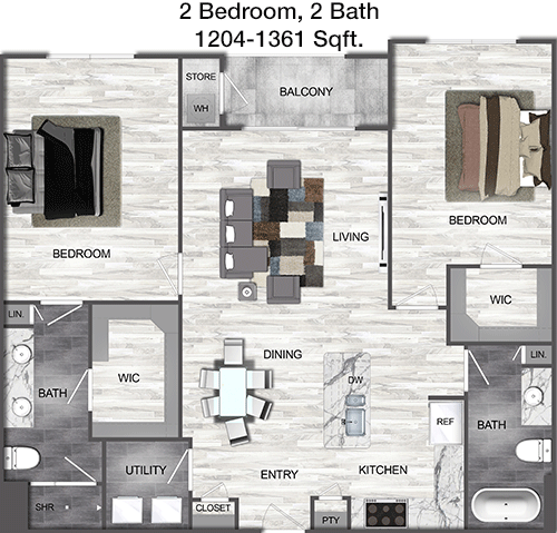 1,204 sq ft floorplan layout