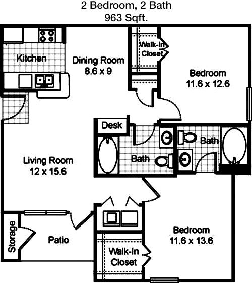 963 sq ft floorplan layout