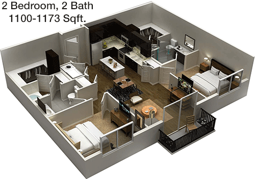 1,100 sq ft floorplan layout