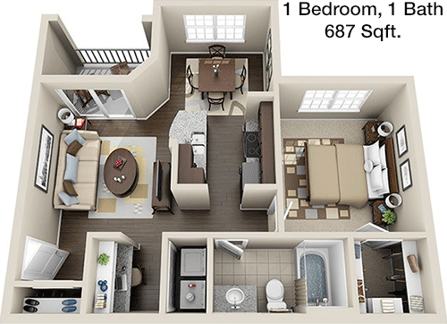 687 sq ft floorplan layout