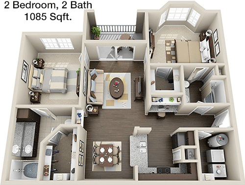 1,085 sq ft floorplan layout