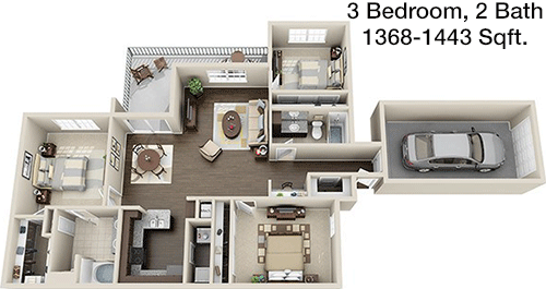 1,368 sq ft floorplan layout