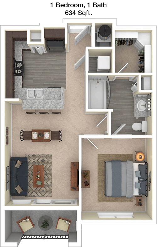 634 sq ft floorplan layout