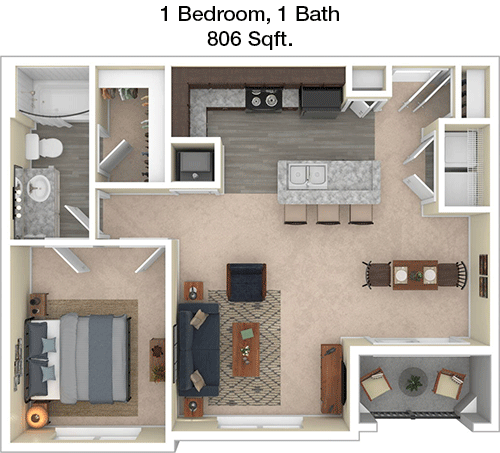 806 sq ft floorplan layout