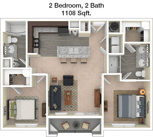 1,108 sq ft floorplan layout