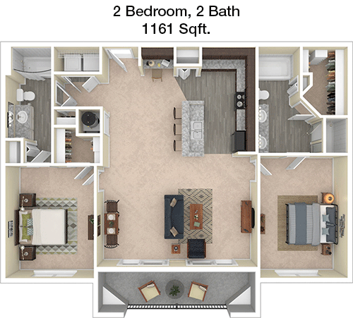 1,161 sq ft floorplan layout