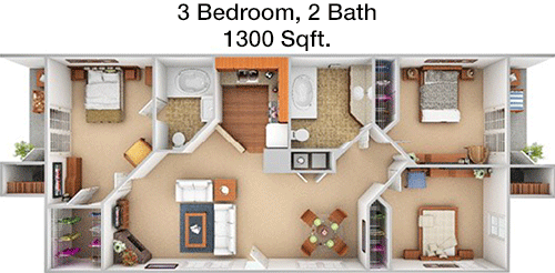 1,300 sq ft floorplan layout