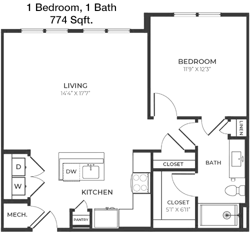 774 sq ft floorplan layout
