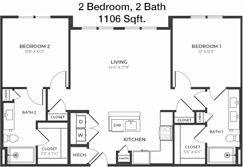 1,106 sq ft floorplan layout