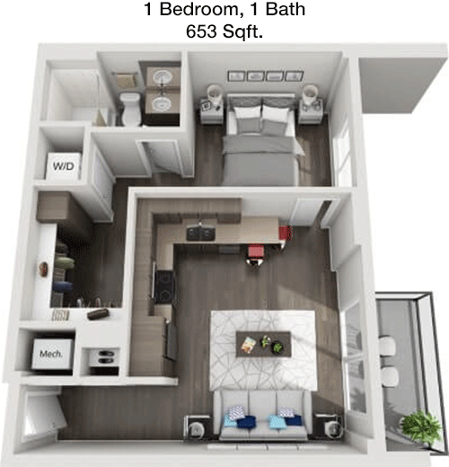 653 sq ft floorplan layout