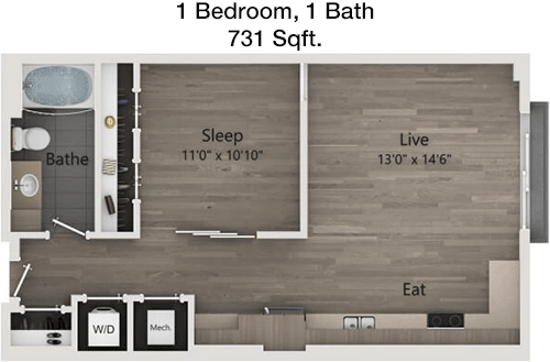 731 sq ft floorplan layout