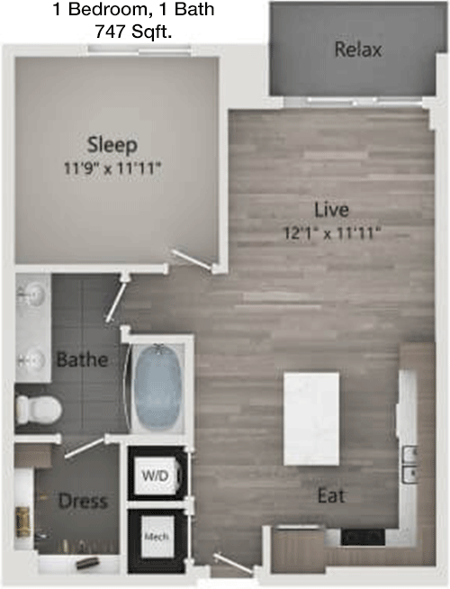 747 sq ft floorplan layout
