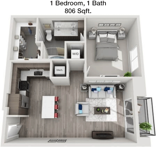 806 sq ft floorplan layout