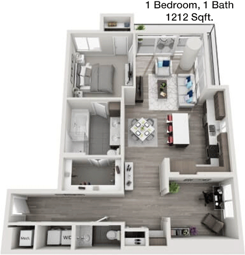 1,212 sq ft floorplan layout