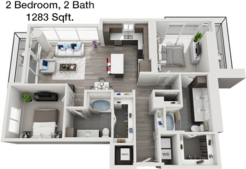 1,283 sq ft floorplan layout
