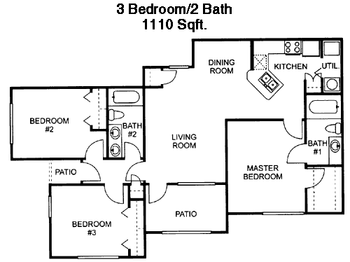 1,110 sq ft floorplan layout
