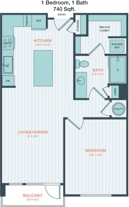 740 sq ft floorplan layout