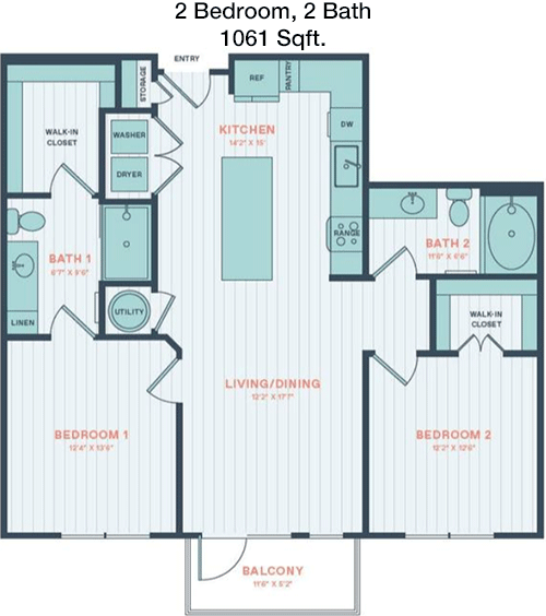 1,061 sq ft floorplan layout